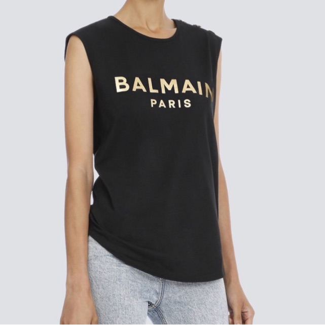 Nwot Balmain Cotton Logo Graphic Tank